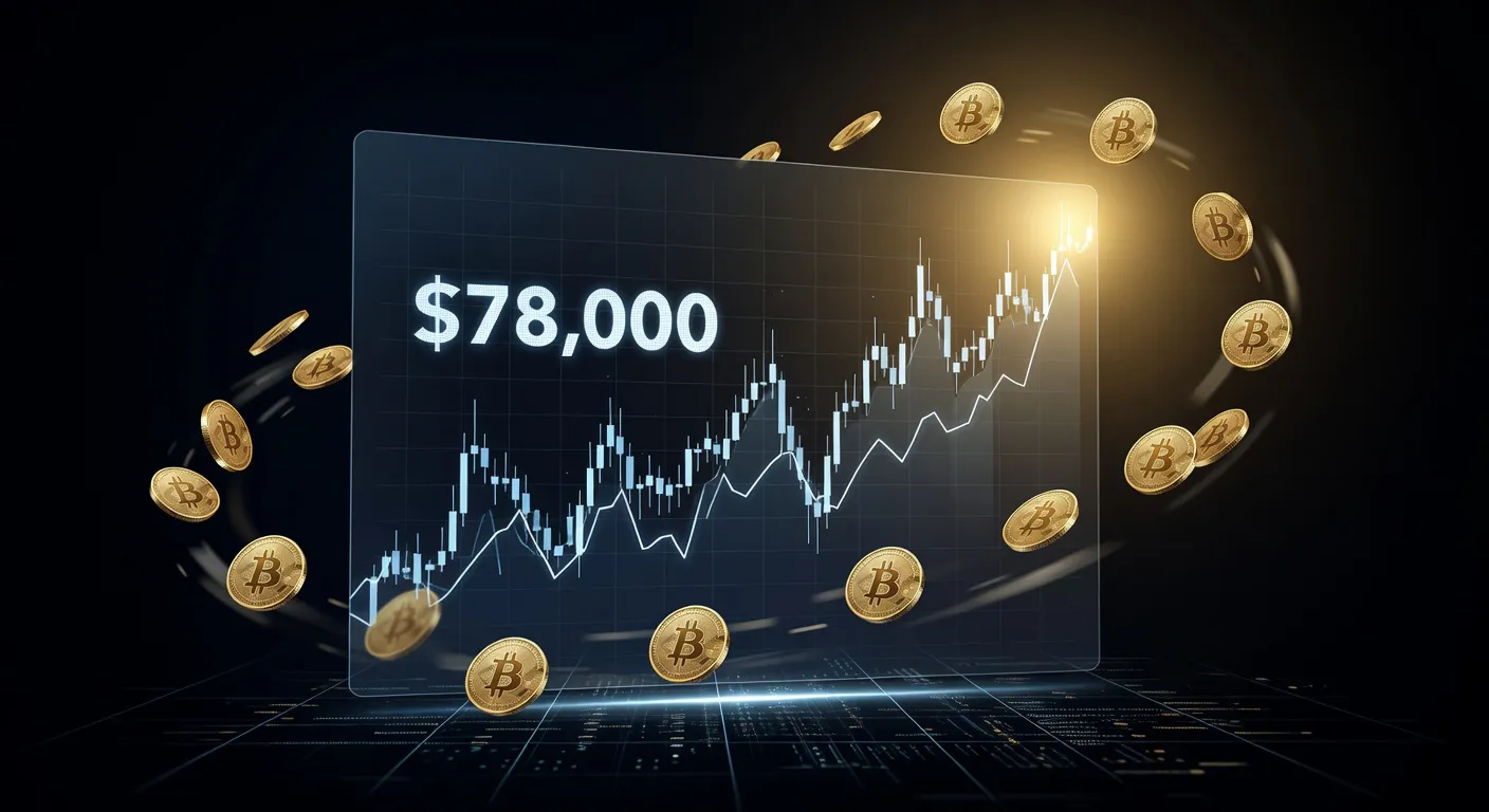 Wykres ceny Bitcoina zbliżającego się do 80 000 USD z cyfrowymi monetami w tle