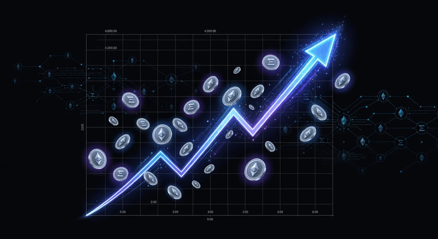 Wykres ceny Ethereum z zaznaczonymi poziomami wsparcia i oporu oraz trendem wzrostowym