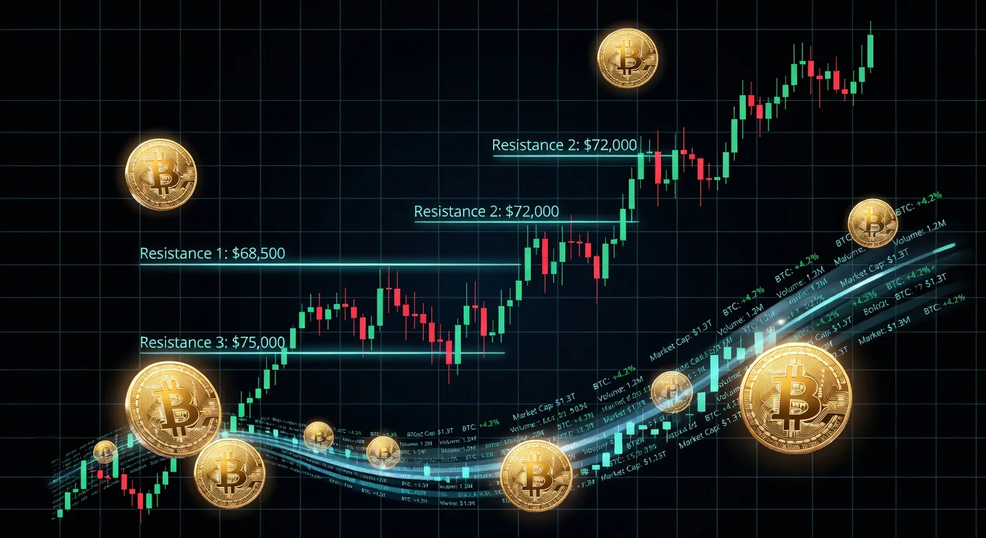 Wykres ceny Bitcoina z kluczowymi poziomami oporu i wsparcia