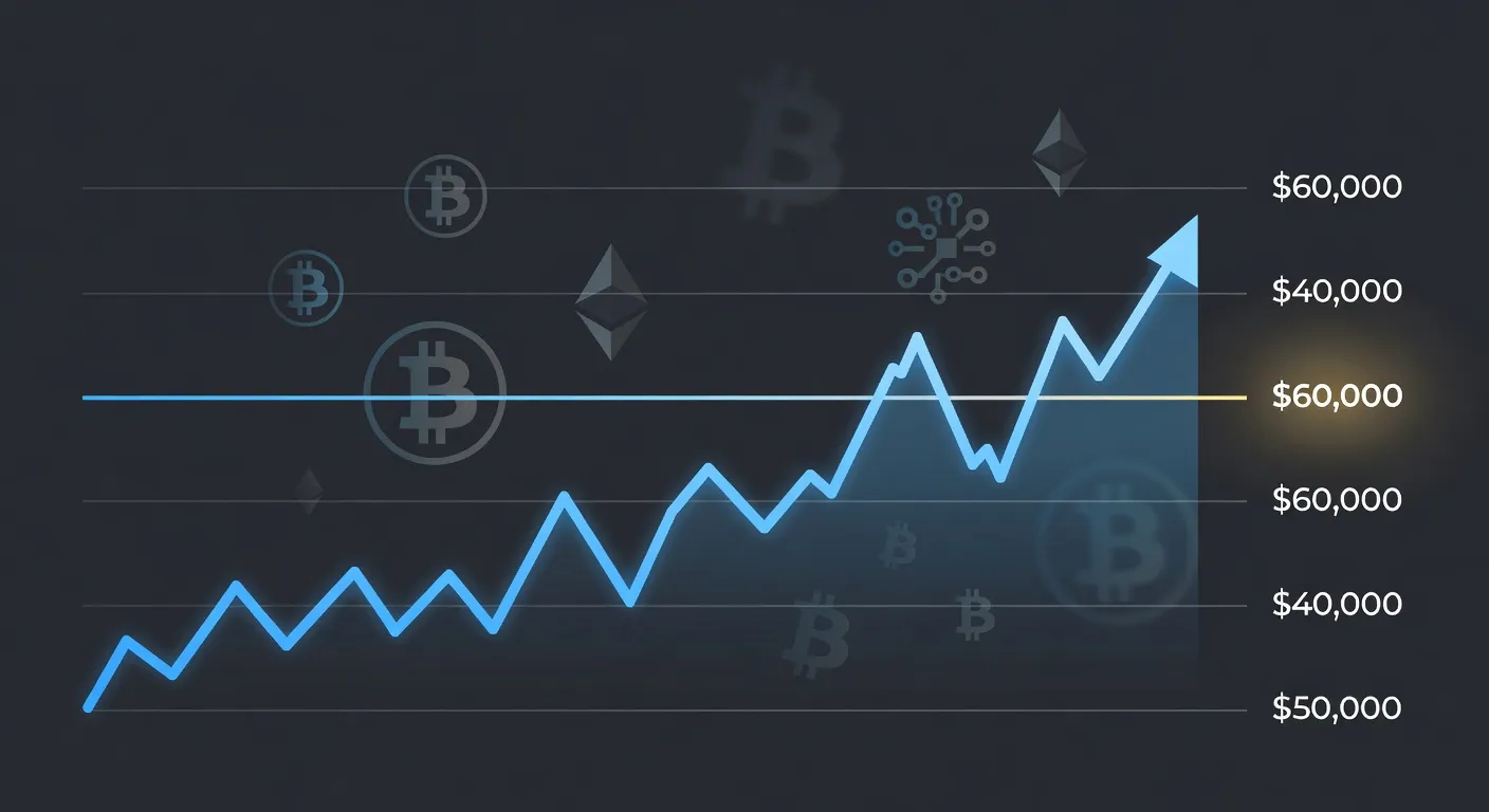 Wykres Bitcoina z zaznaczoną średnią ruchomą 200-tygodniową na poziomie 60 000 USD