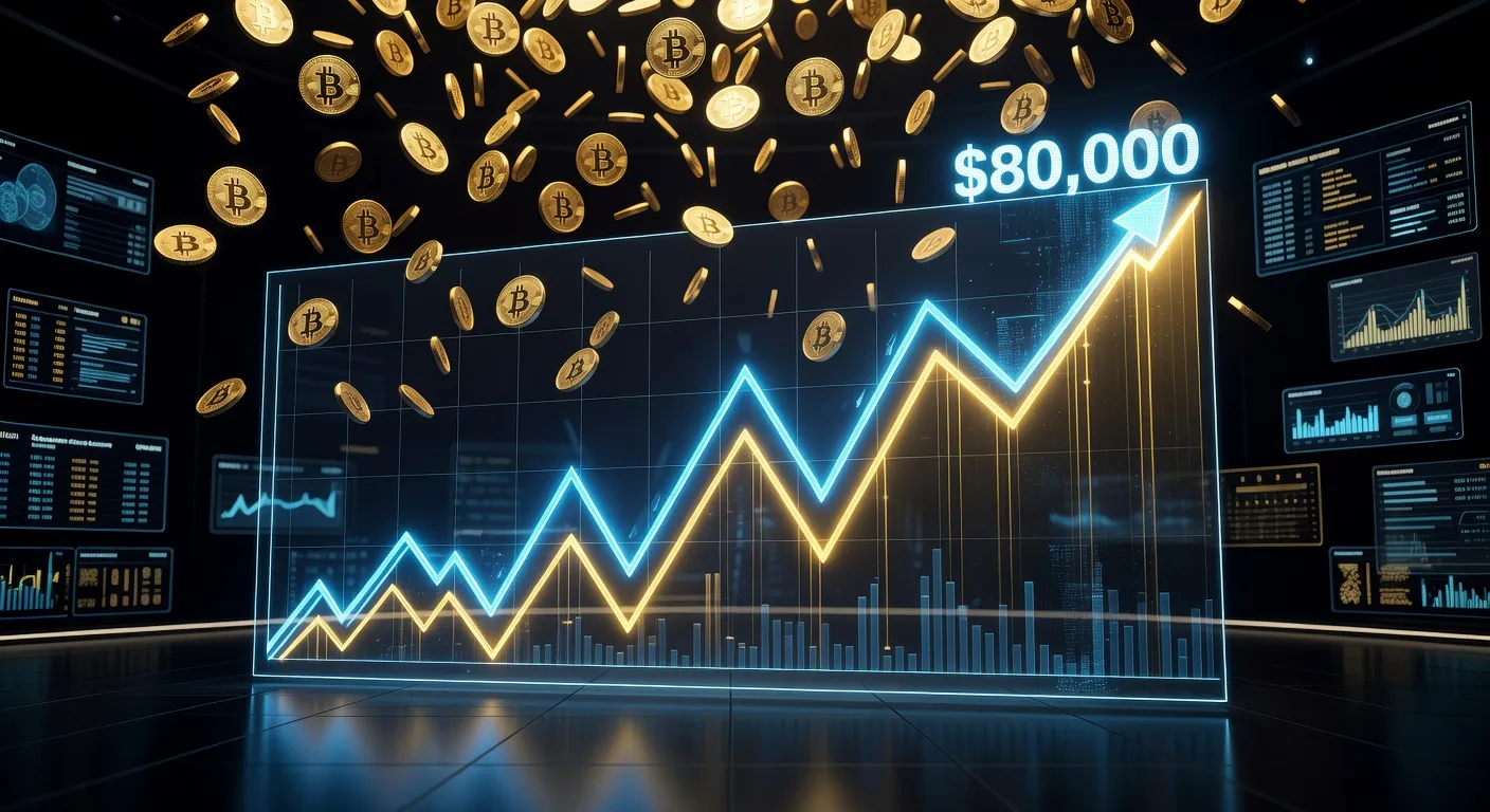 Wykres ceny Bitcoina przekraczający 80 000 USD z trendem wzrostowym