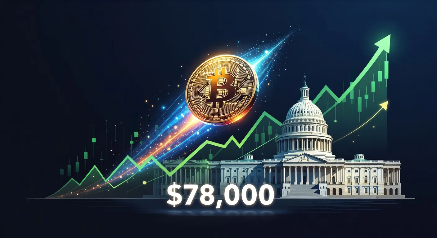 Bitcoin przekraczający 78 000 USD na tle Senatu USA i wykresu S&P 500
