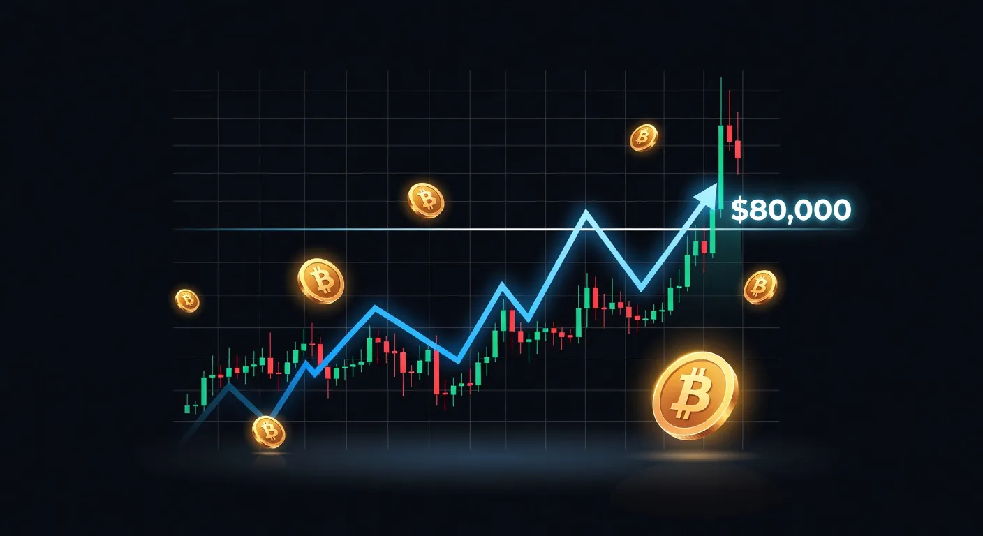 Wykres ceny Bitcoina testujący poziom 80 000 USD z trendem wzrostowym