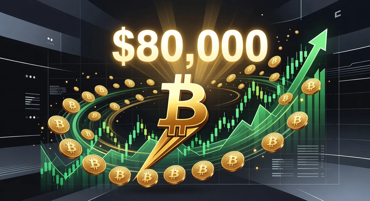 Bitcoin zbliżający się do poziomu 80 000 USD na tle wykresów rynkowych