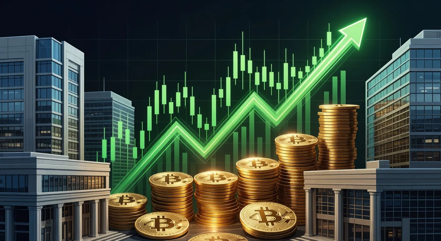 Wykres ceny Bitcoina z rosnącym trendem i instytucjonalnymi inwestycjami w tle