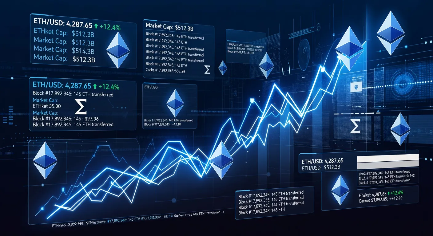 Wykres ceny Ethereum z zaznaczonymi poziomami wsparcia i oporu na tle futurystycznego pulpitu.