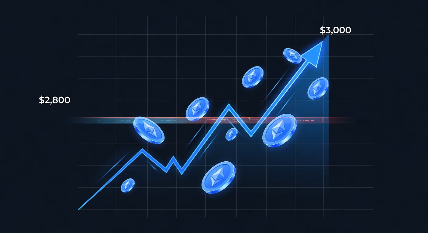 Wykres ceny Ethereum z zaznaczonym oporem na poziomie 2800 USD i potencjalnym wzrostem