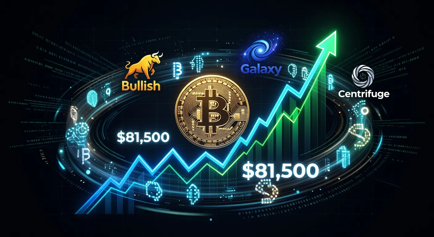 Wykres ceny Bitcoina na poziomie 81 500 USD z symbolami tokenizacji