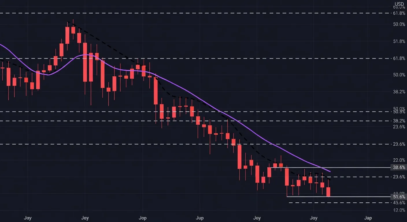 Wykres ceny Ethereum z zaznaczonymi poziomami wsparcia, oporu oraz liniami zniesień Fibonacciego