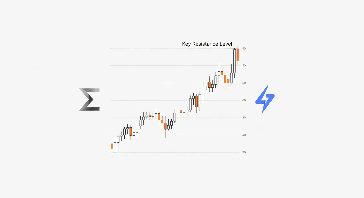 Wykres ceny Bitcoina zbliżającego się do poziomu oporu z symbolami Ethereum i Toncoina w tle