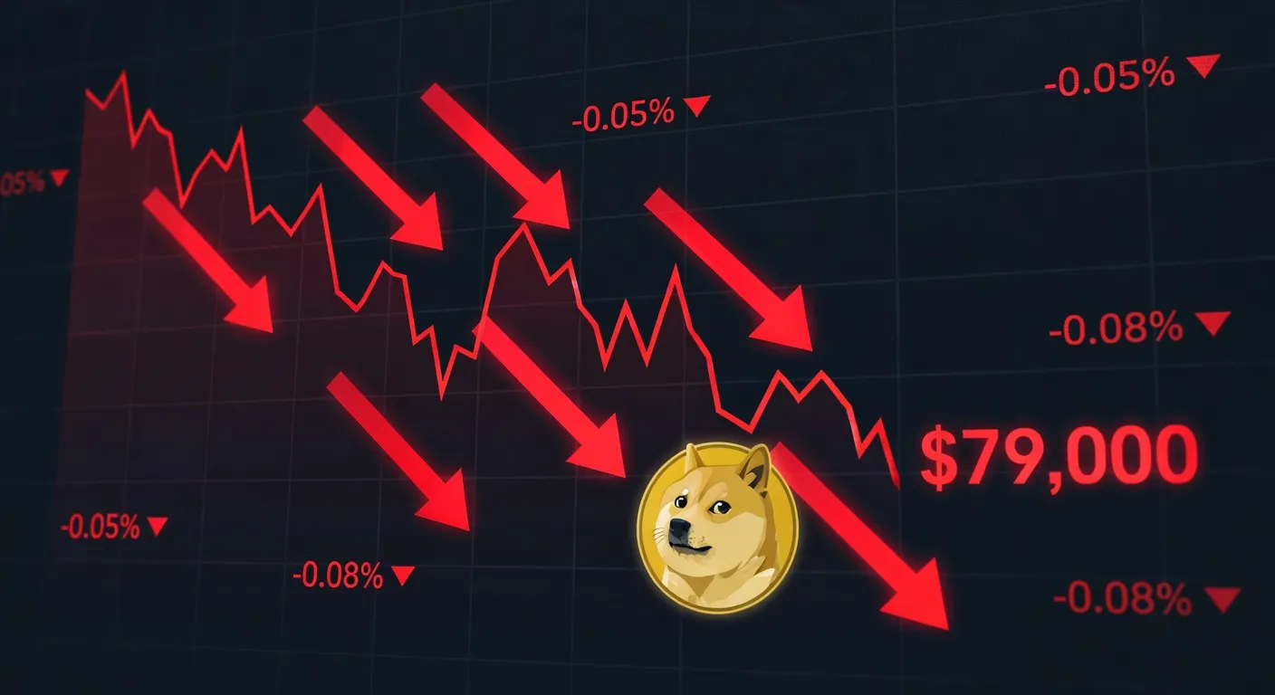 Wykres ceny Bitcoina z zaznaczonym spadkiem do 79 000 USD