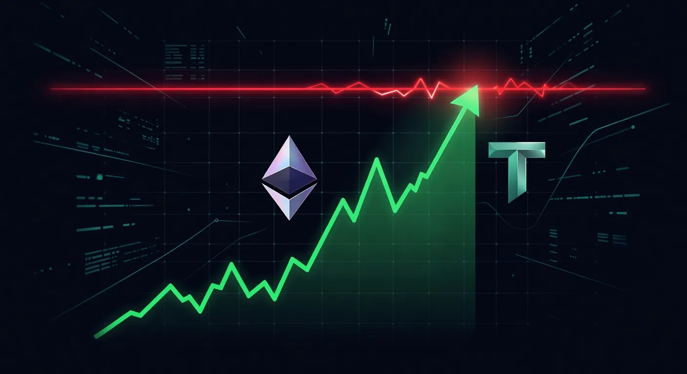 Ilustracja przedstawiająca wykres ceny Bitcoina zbliżający się do linii oporu z symbolami Ethereum i Toncoin