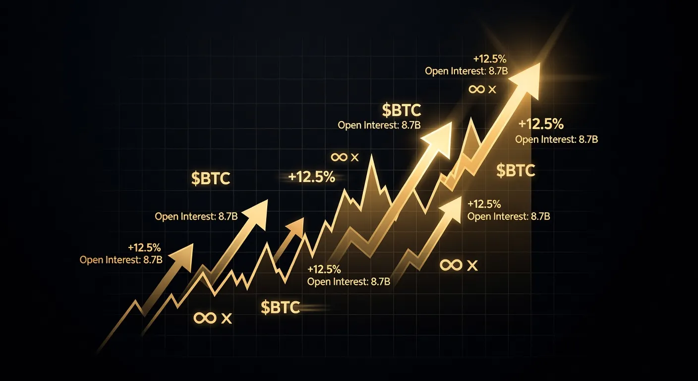 Wykres ceny Bitcoina z zaznaczonymi poziomami wsparcia oraz wskaźnikami otwartego zainteresowania na kontraktach terminowych