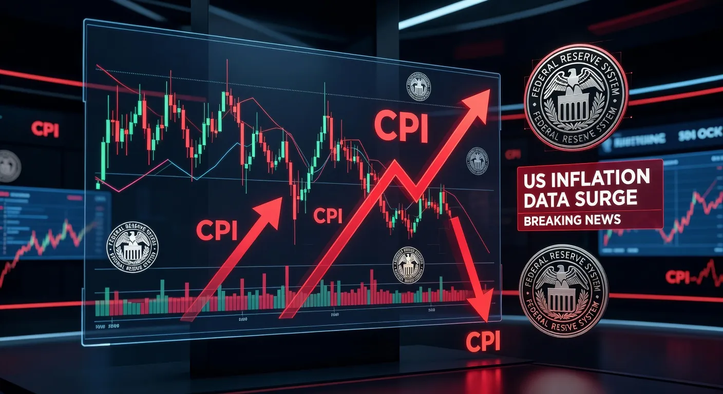 Wykres ceny Bitcoina reagujący na rosnące wskaźniki inflacji CPI z symbolami Rezerwy Federalnej