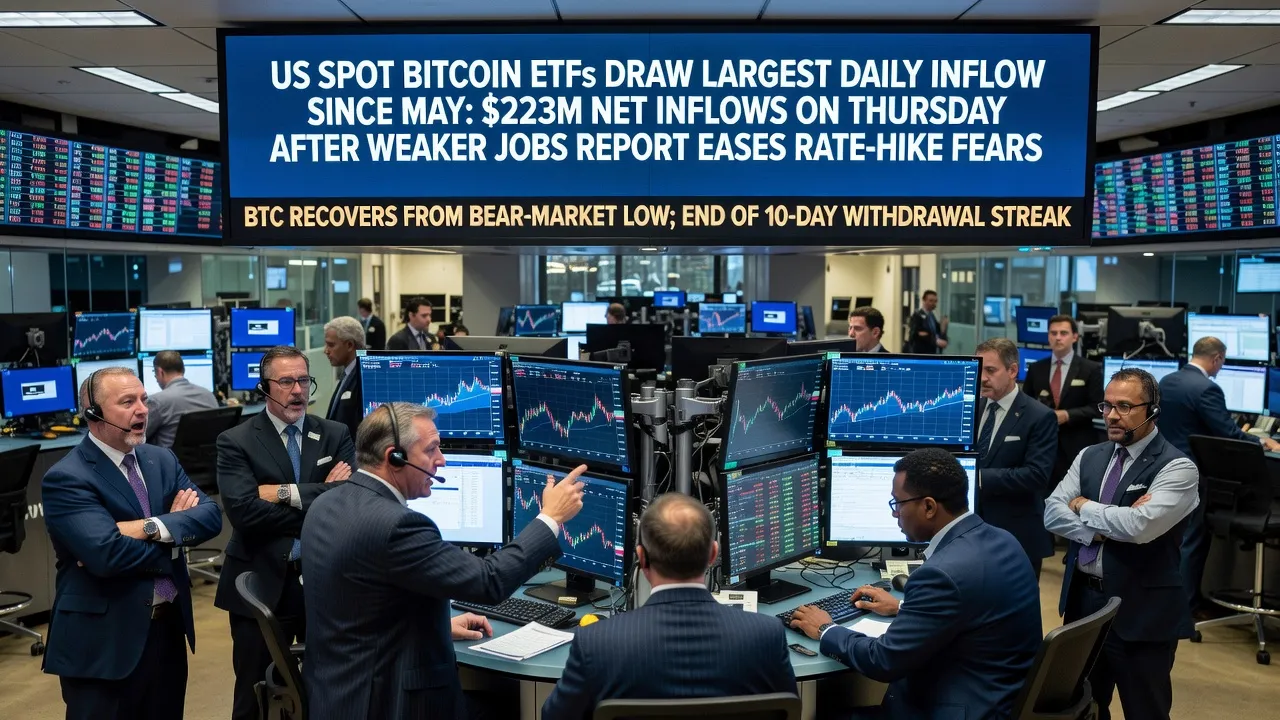 Wykres napływów do funduszy ETF na Bitcoina z zaznaczonymi poziomami cenowymi i strzałkami wzrostu