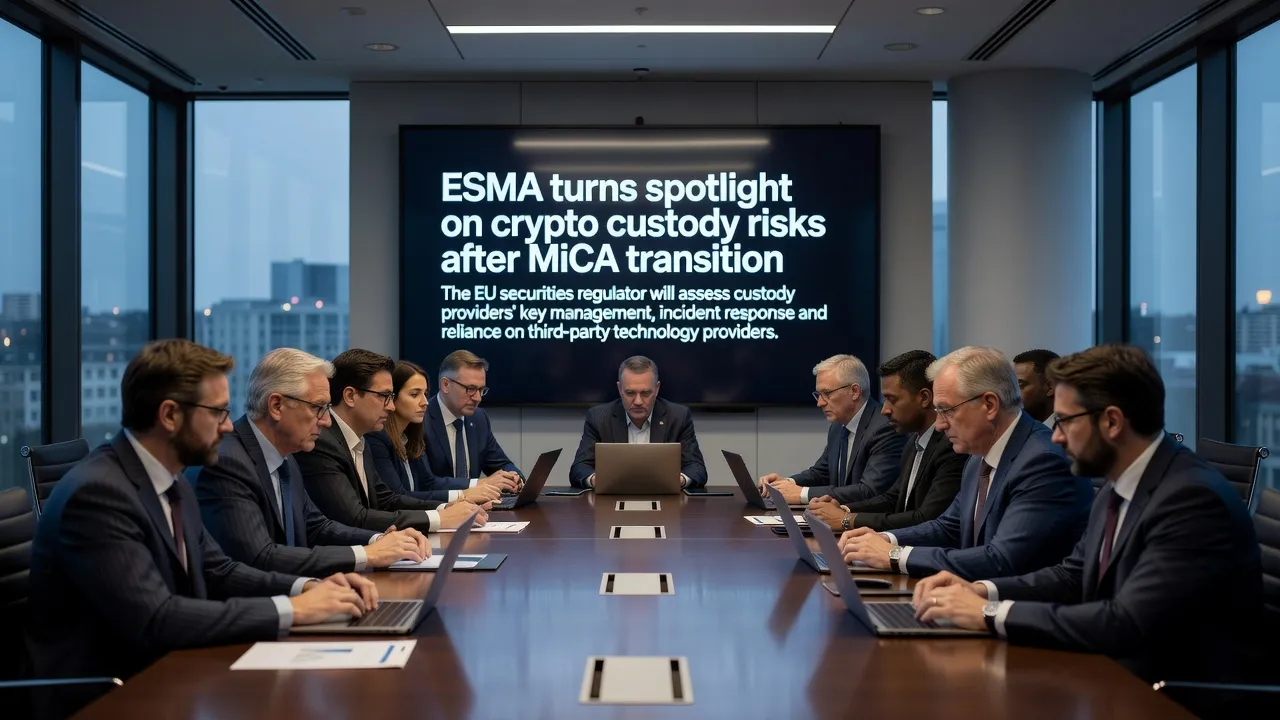 Ilustracja przedstawiająca ocenę ESMA nad usługami przechowywania aktywów kryptograficznych z elementami blockchain i dokumentami regulacyjnymi