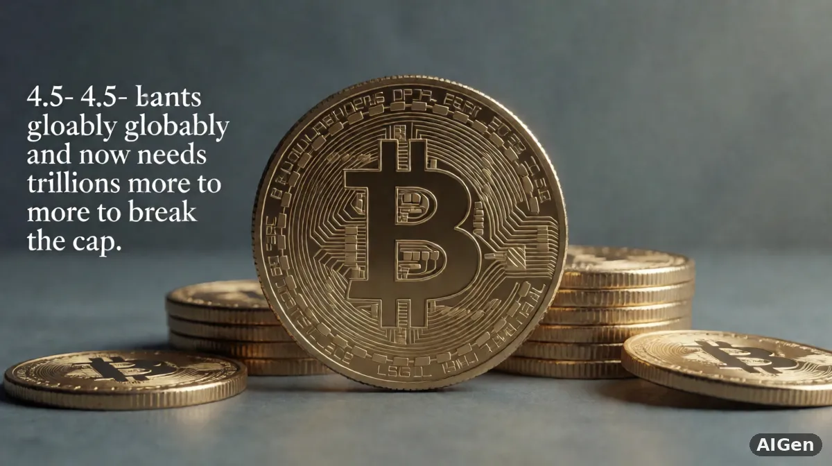 Wykres ceny Bitcoina zbliżającego się do poziomu 123 000 USD z oznaczeniem globalnego posiadania na poziomie 4,5-6 proc.