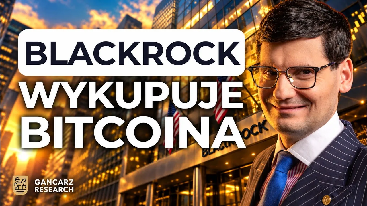 Ilustracja pokazująca konwersję Bitcoina na udziały ETF IBIT na tle Wall Street